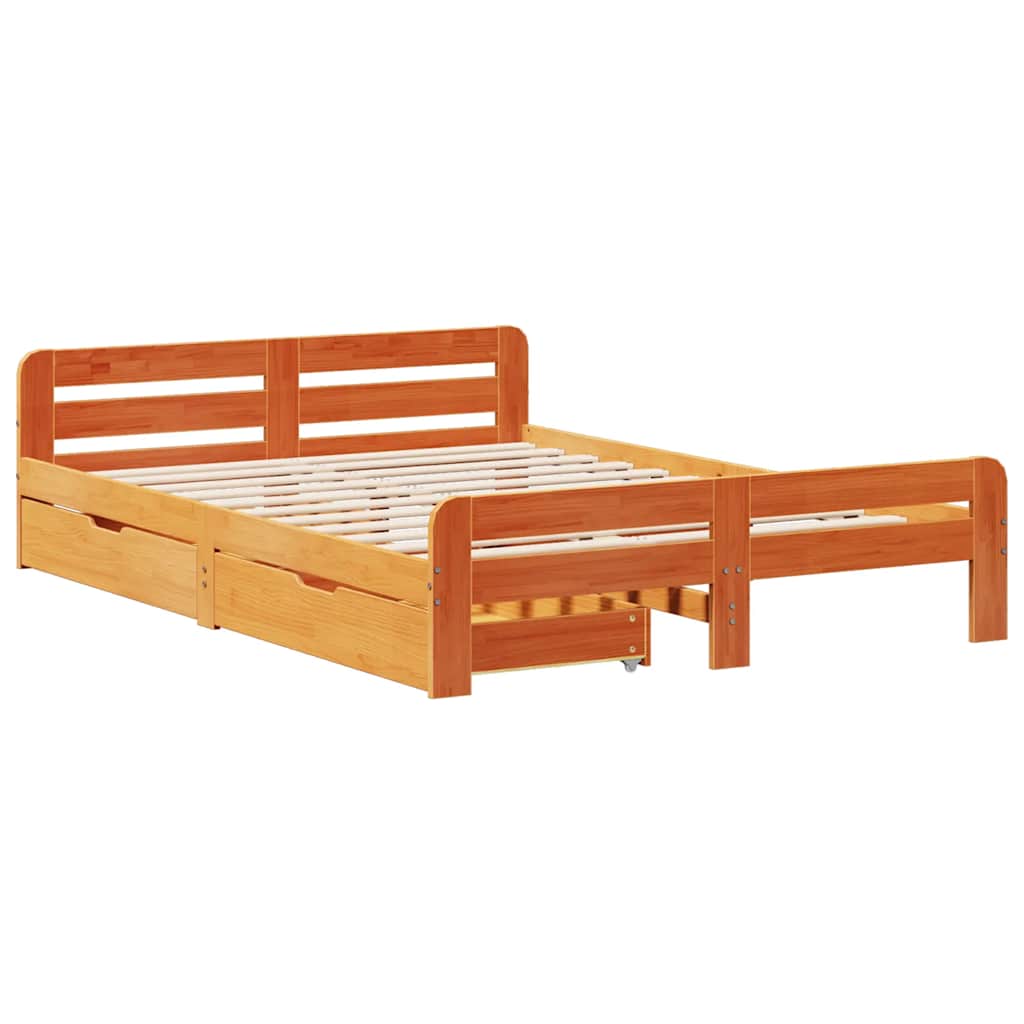 vidaXL Lit en bois massif sans matelas Marron ciré 140x200 cm Bois de pin