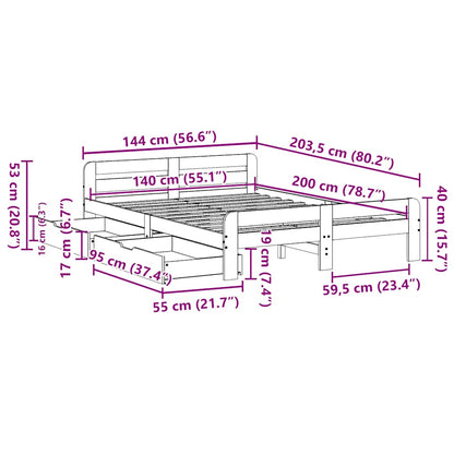 vidaXL Lit en bois massif sans matelas Marron ciré 140x200 cm Bois de pin