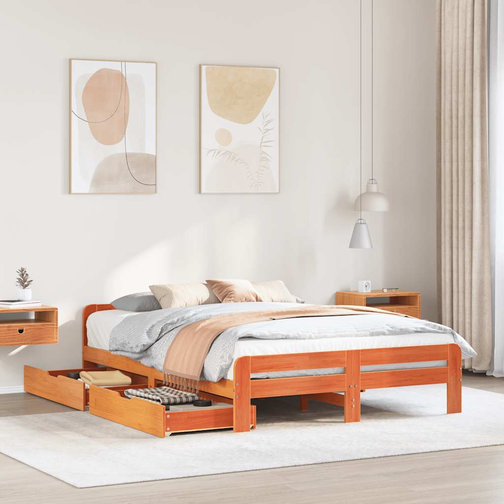 vidaXL Lit en bois massif sans matelas Marron ciré 140x200 cm Bois de pin