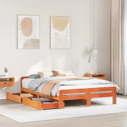 vidaXL Lit en bois massif sans matelas Marron ciré 140x200 cm Bois de pin