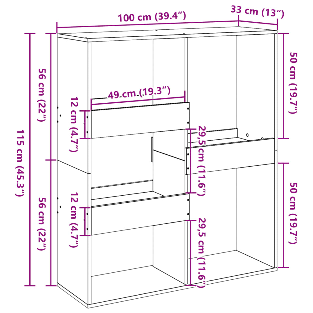 vidaXL Bücherregal/Raumteiler Sonoma-Eiche 100x33x115 cm