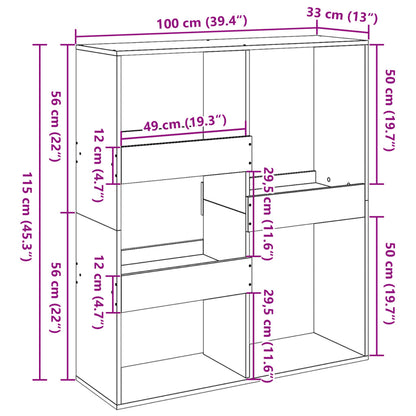 vidaXL Bücherregal/Raumteiler Sonoma-Eiche 100x33x115 cm