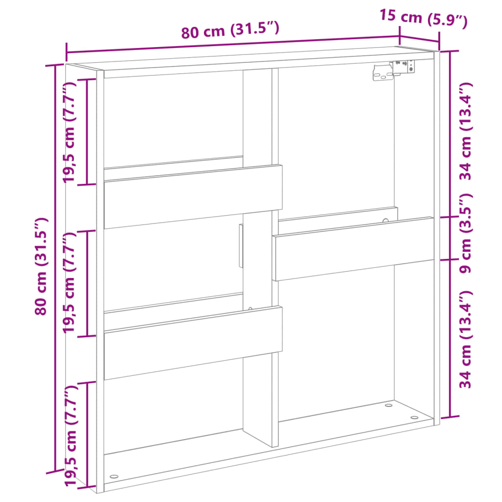 vidaXL Armoire murale gris béton 80x15x80 cm Bois d'ingénierie