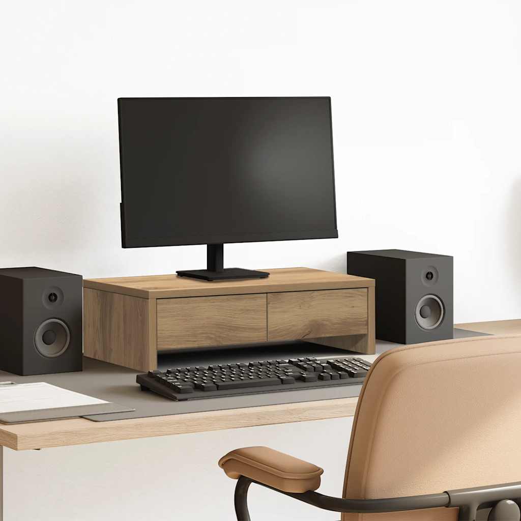 Monitorständer mit Schubladen Artisan-Eiche 50x27x15 cm