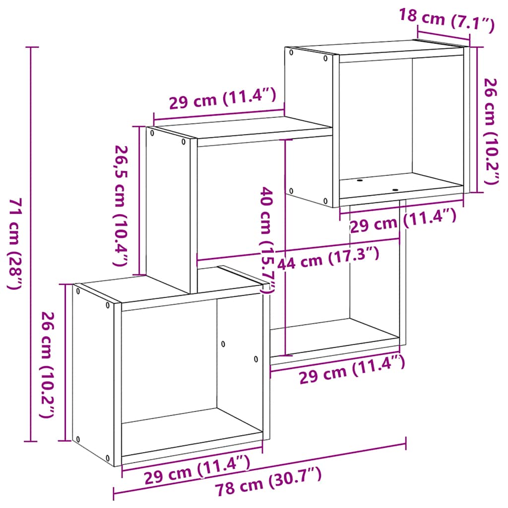 vidaXL Armoire murale 78x18x71 cm Noir Bois d'ingénierie