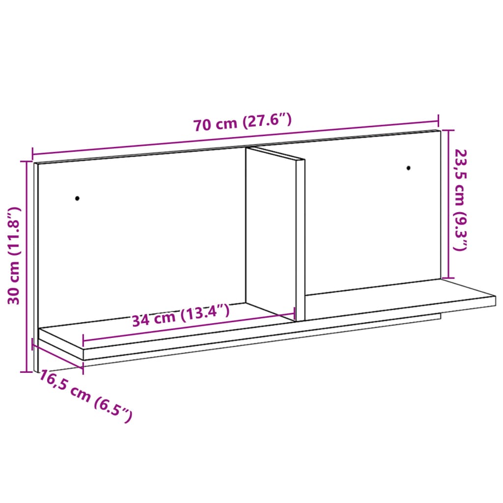 vidaXL Meuble haut 70x16,5x30 cm Marron Aspect chêne Bois d'ingénierie