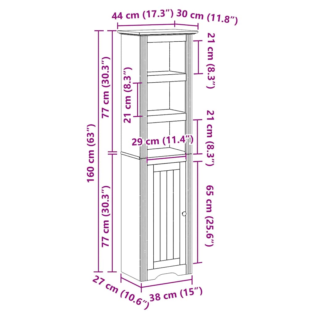 vidaXL Badschrank BODO Grau 44x30x160 cm