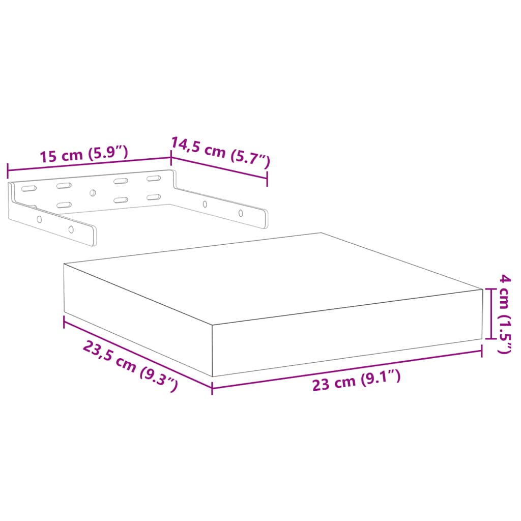vidaXL Étagère murale 2 pcs 23x23,5x4 cm Bois d'ingénierie