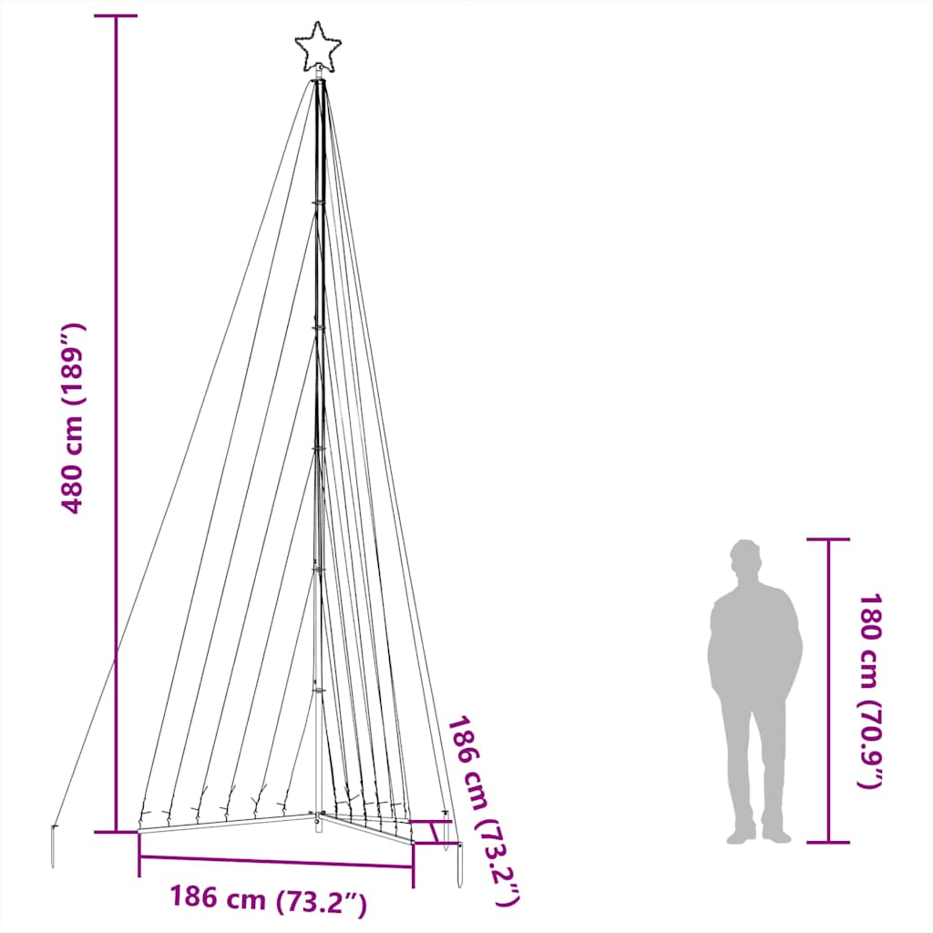 vidaXL Sapin de Noël LED 789 LED Multicolore 476 cm