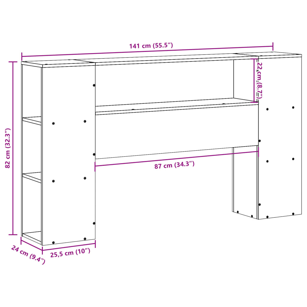 vidaXL Kopfteil mit Stauraum 135 cm Massivholz Kiefer