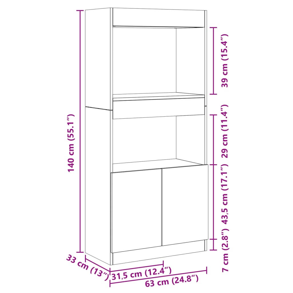 vidaXL bahut chêne Sonoma 63x33x140 cm bois d'ingénierie