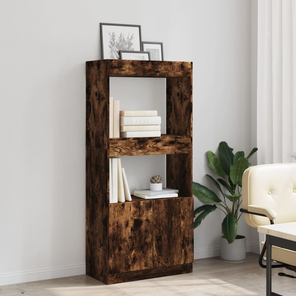 vidaXL Buffet haut chêne fumé 63x33x140 cm bois d'ingénierie