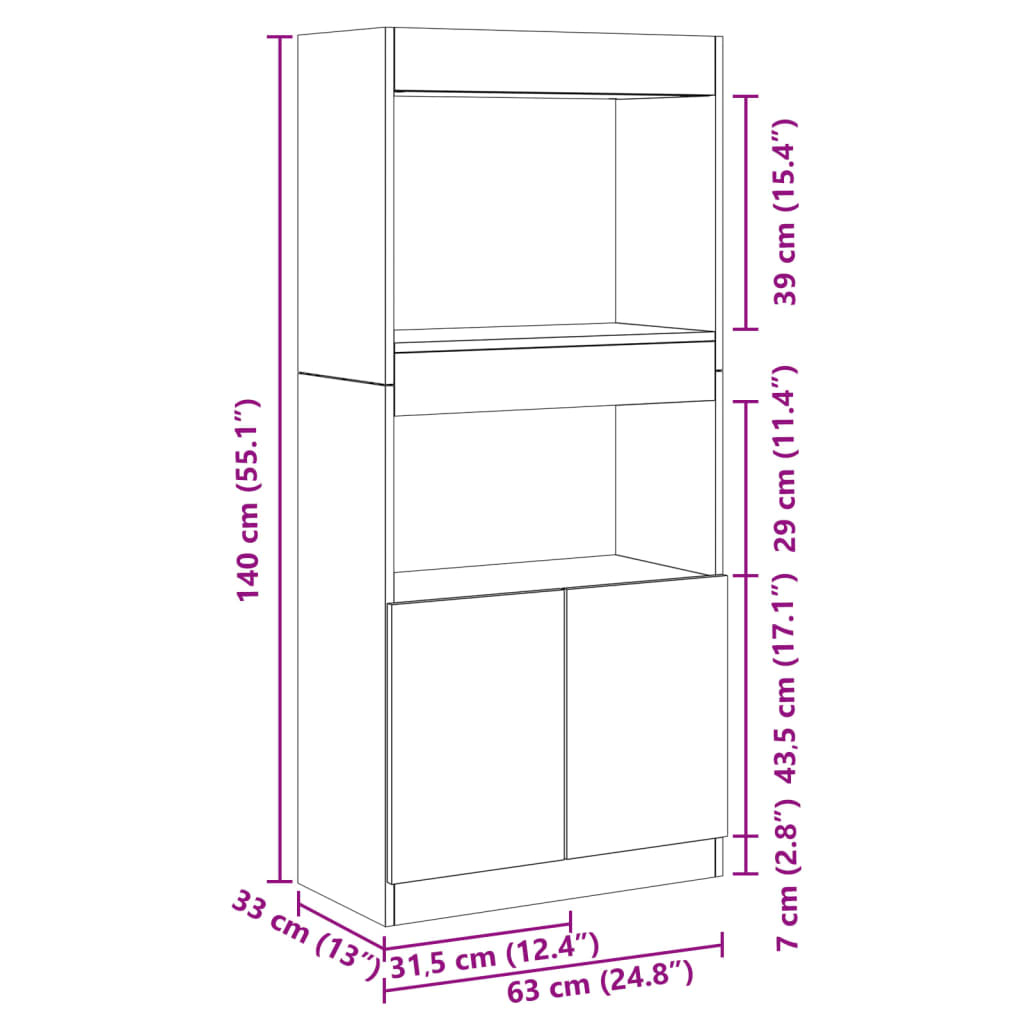 vidaXL Highboard aspect bois de récupération 63x33x140 cm bois d'ingénierie