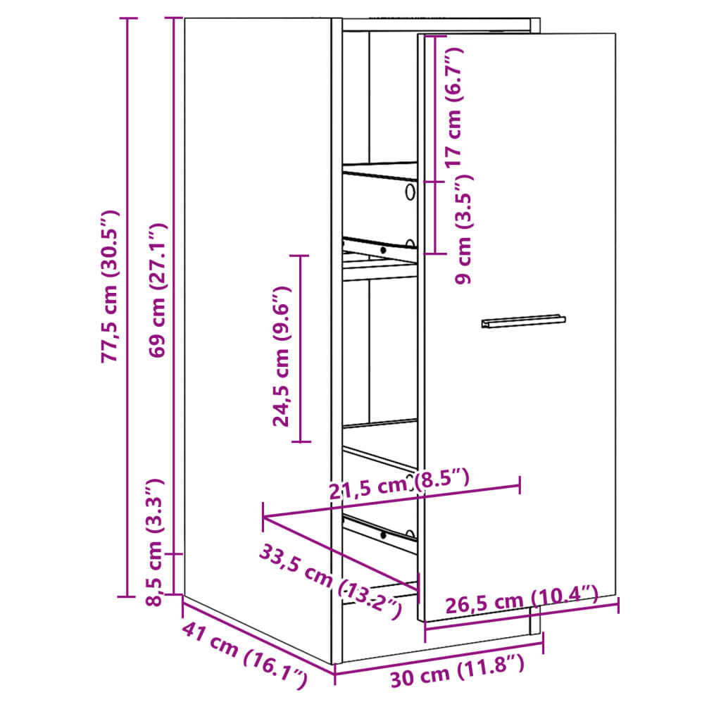vidaXL Armoire de pharmacie Blanc 30 x 41 x 77,5 cm Bois d'ingénierie