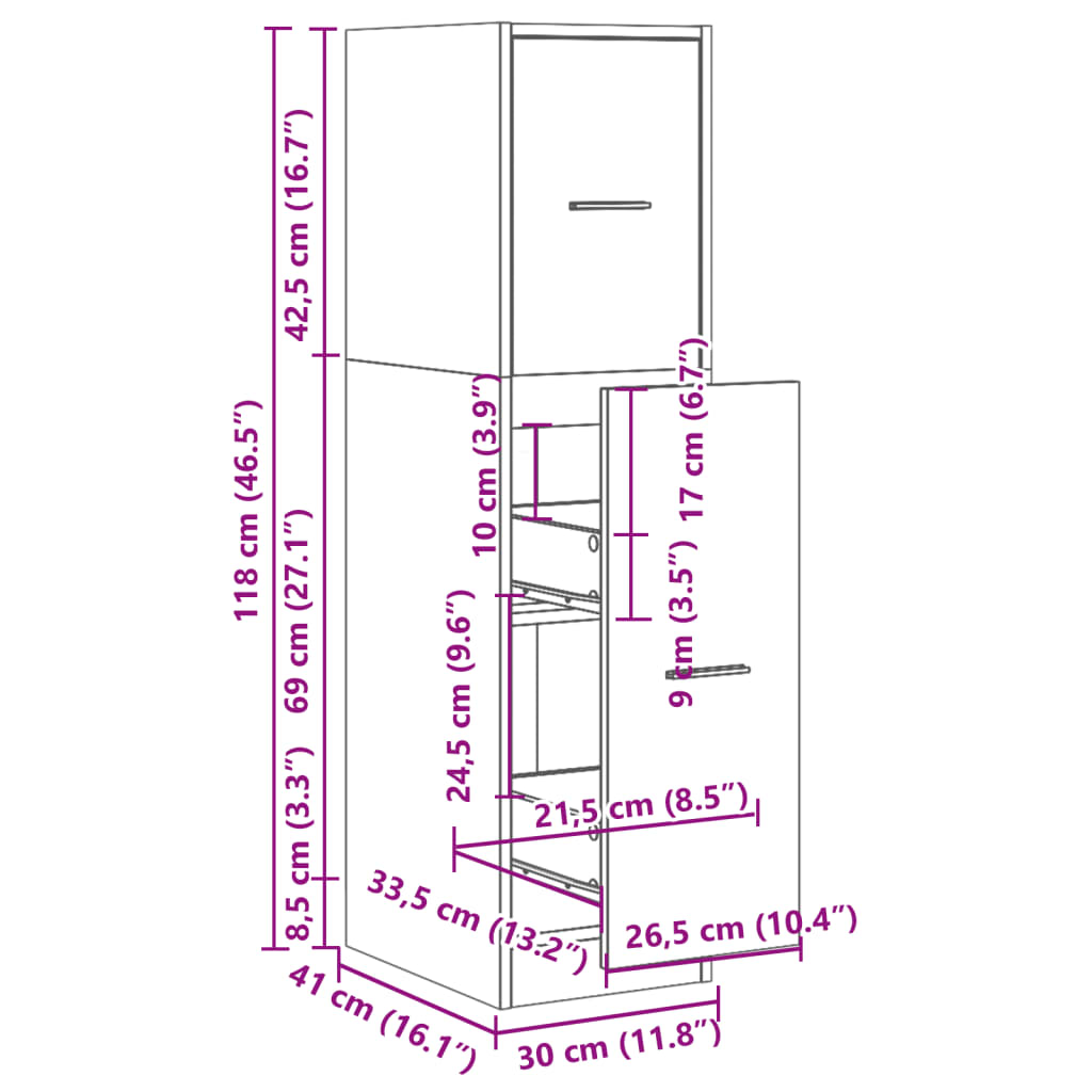 vidaXL Armoire de pharmacien Gris béton 30x41x118 cm Bois d'ingénierie