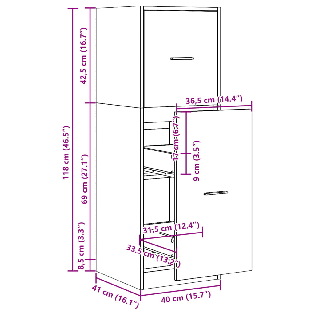 vidaXL Armoire de pharmacien Gris béton 40x41x118 cm Bois d'ingénierie