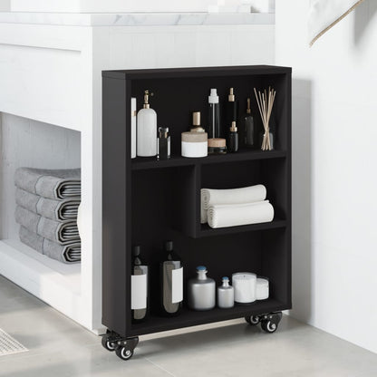 vidaXL Chariot de rangement étroit Noir 48x13x68 cm Bois d'ingénierie