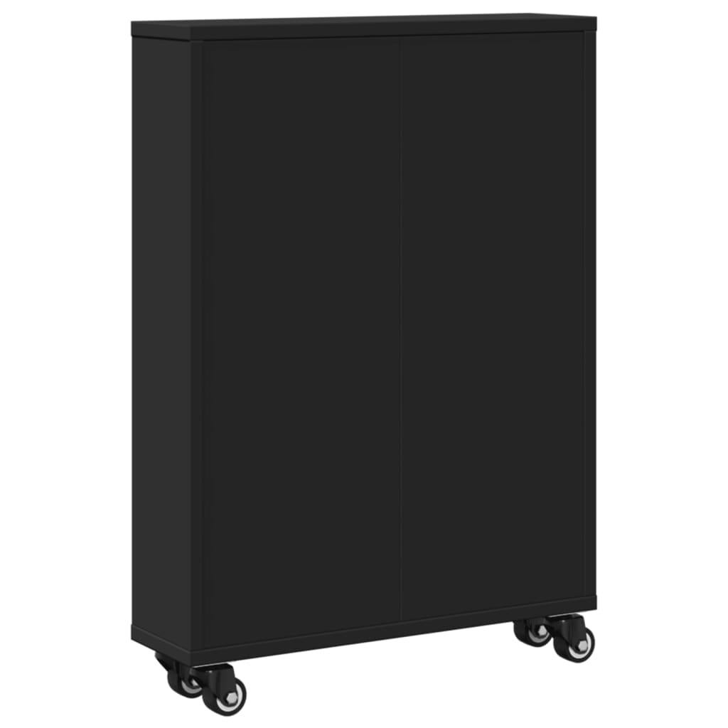 vidaXL Chariot de rangement étroit Noir 48x13x68 cm Bois d'ingénierie