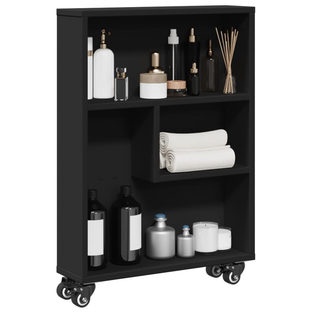 vidaXL Chariot de rangement étroit Noir 48x13x68 cm Bois d'ingénierie