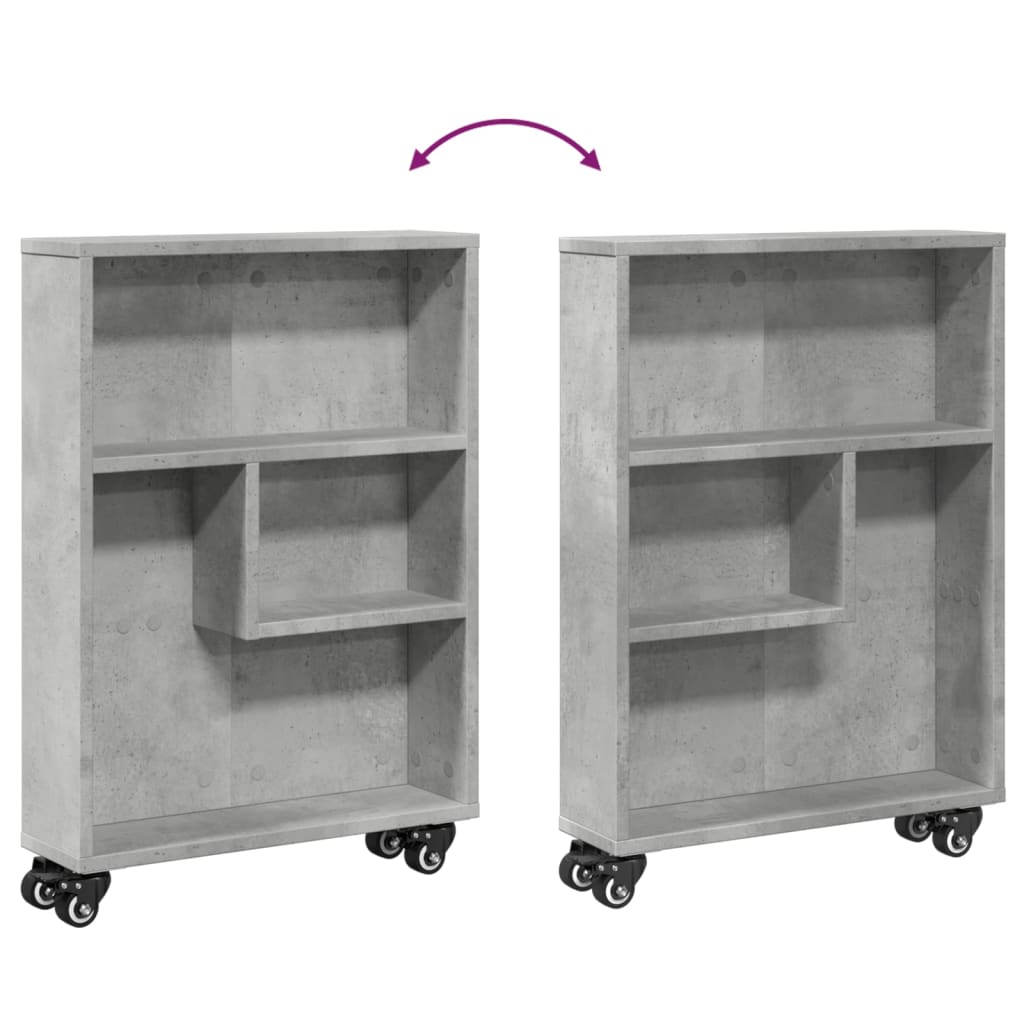 vidaXL Chariot de rangement étroit Gris béton 48x13x68 cm Bois d'ingénierie