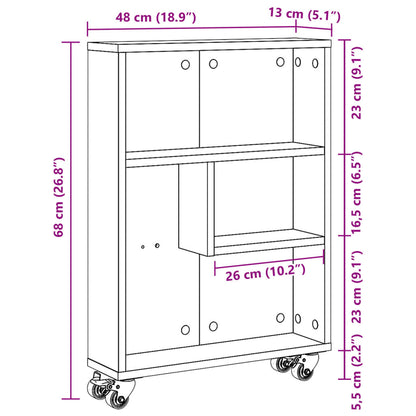 vidaXL Chariot de rangement étroit Gris béton 48x13x68 cm Bois d'ingénierie