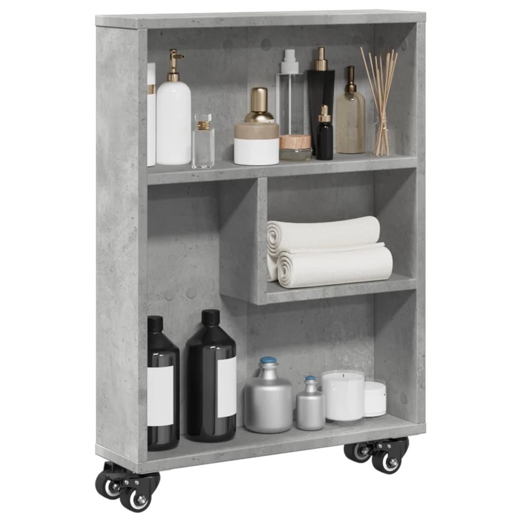 vidaXL Chariot de rangement étroit Gris béton 48x13x68 cm Bois d'ingénierie