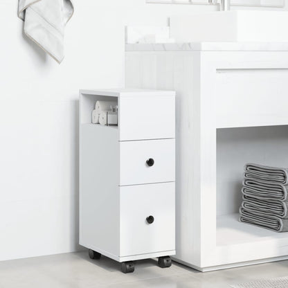 vidaXL Meuble bas de salle de bain étroit à roulettes blanc en bois d'ingénierie