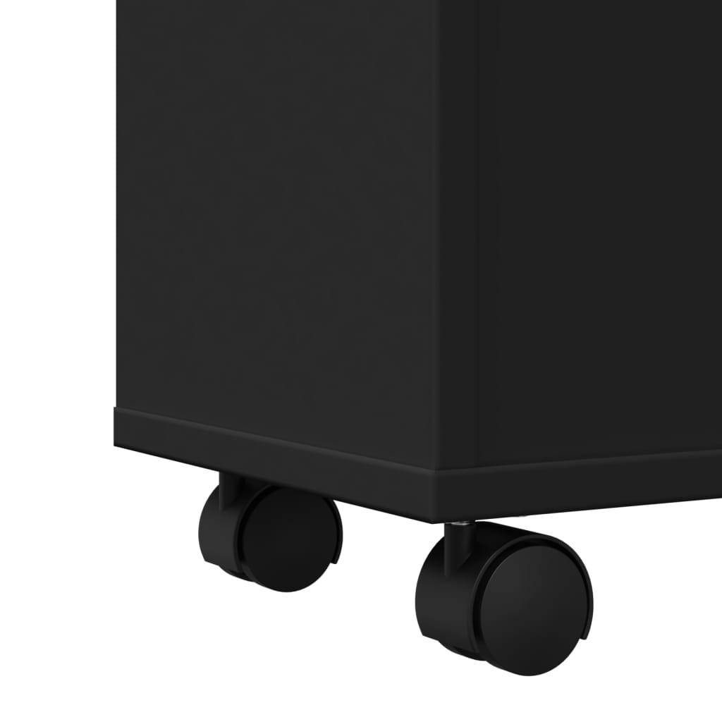 vidaXL Meuble de salle de bain étroit à roulettes noir en bois d'ingénierie