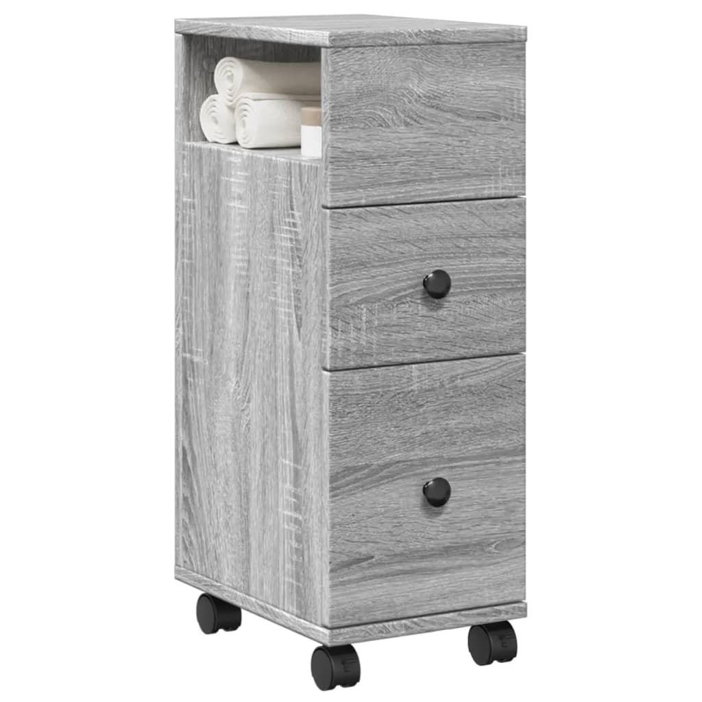 vidaXL Meuble de salle de bain étroit sur roulettes gris Sonoma, bois d'ingénierie