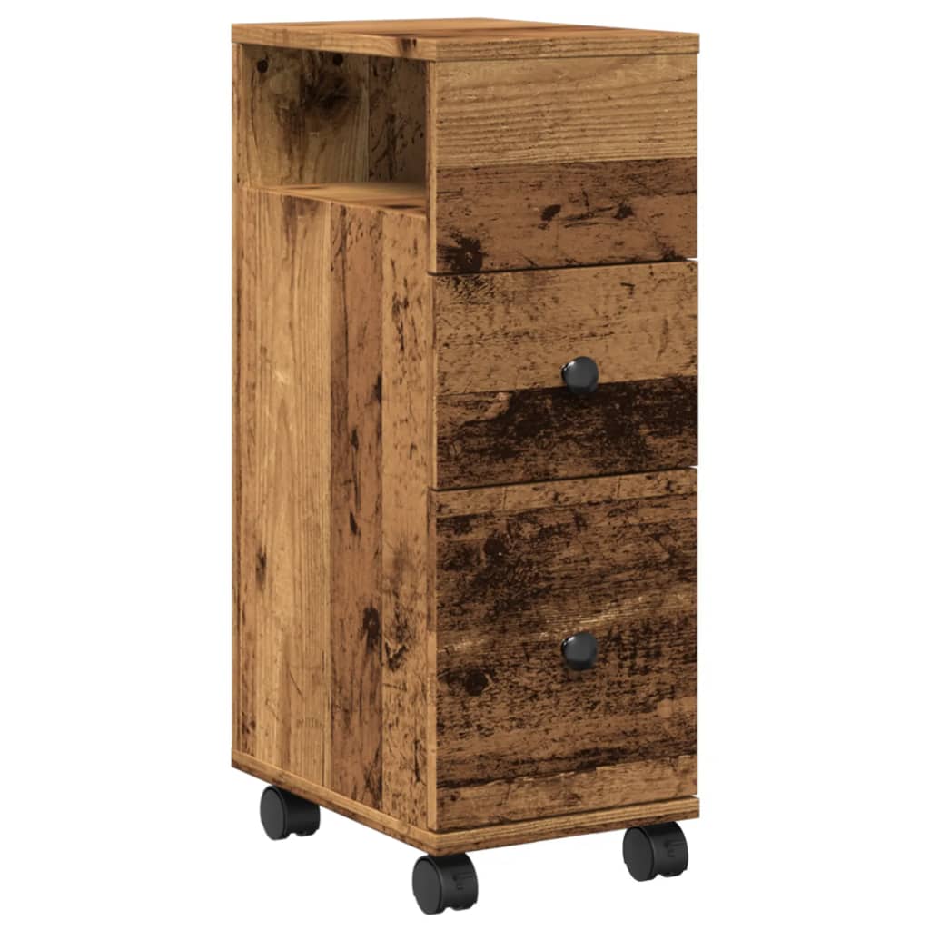 vidaXL Meuble de salle de bain étroit sur roulettes aspect vieux bois en bois d'ingénierie