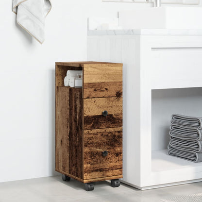 vidaXL Meuble de salle de bain étroit sur roulettes aspect vieux bois en bois d'ingénierie