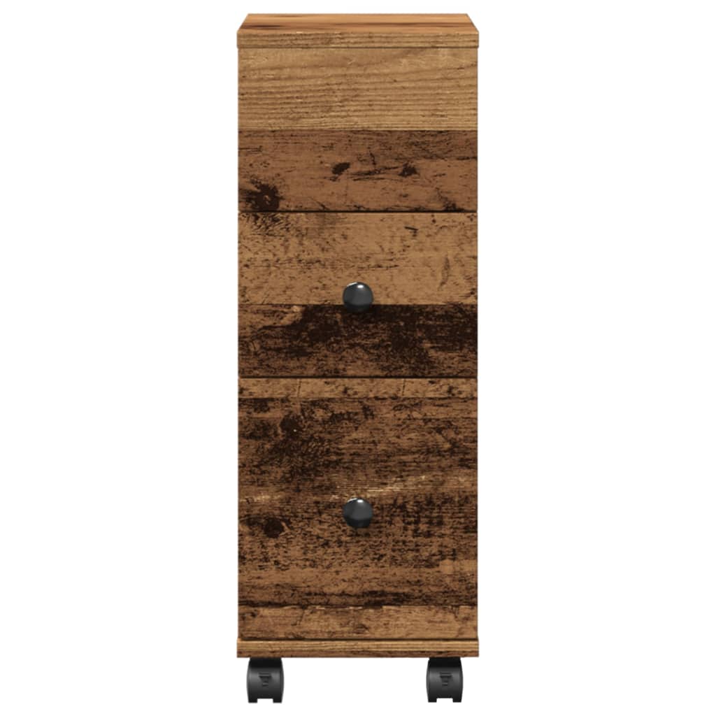 vidaXL Meuble de salle de bain étroit sur roulettes aspect vieux bois en bois d'ingénierie