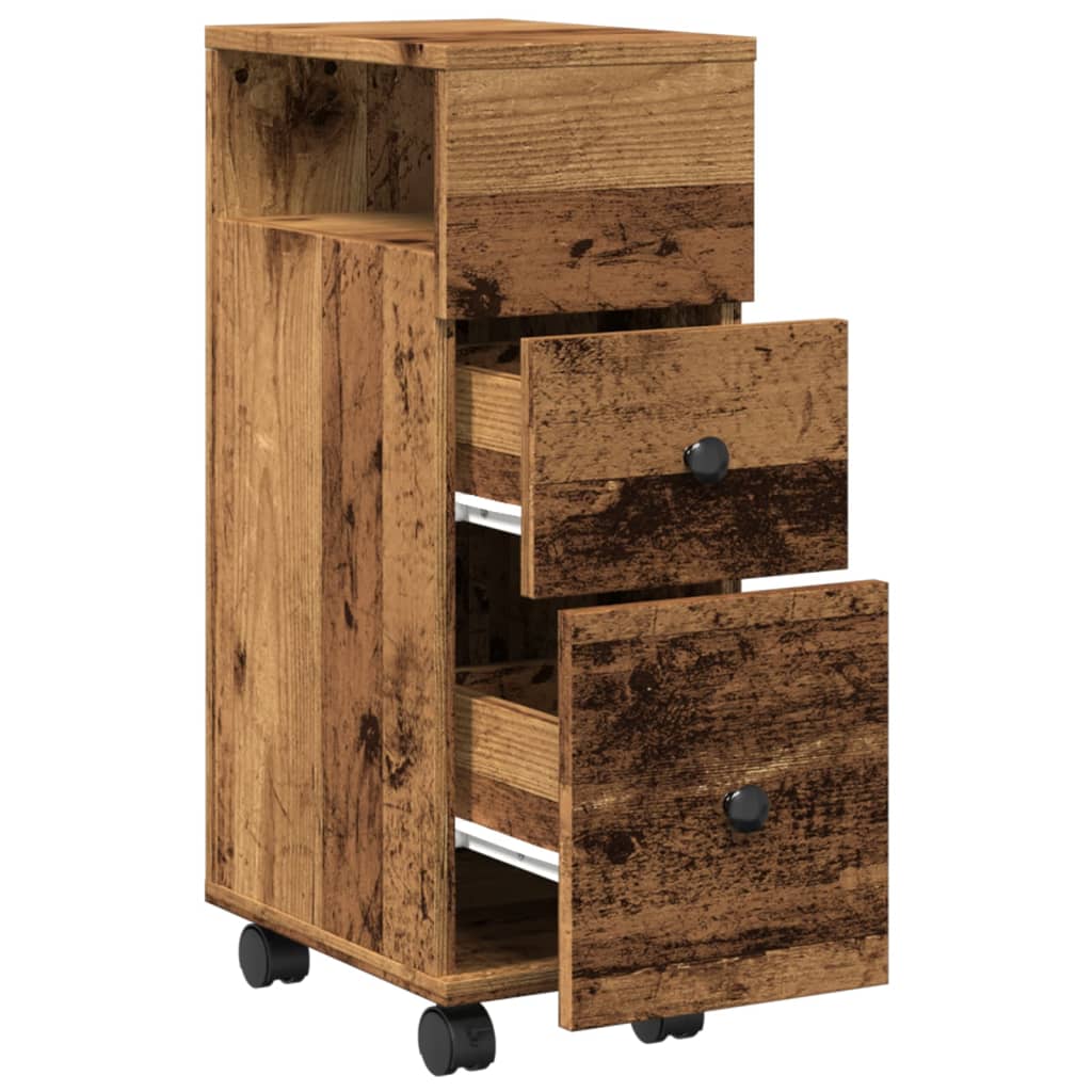 vidaXL Meuble de salle de bain étroit sur roulettes aspect vieux bois en bois d'ingénierie