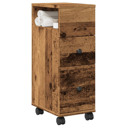 vidaXL Meuble de salle de bain étroit sur roulettes aspect vieux bois en bois d'ingénierie