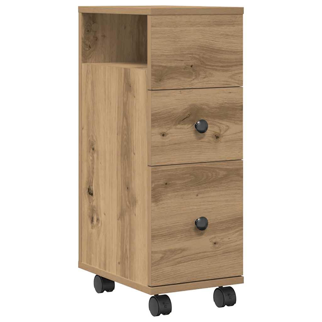 vidaXL Meuble de salle de bain étroit à roulettes Chêne artisan en bois d'ingénierie