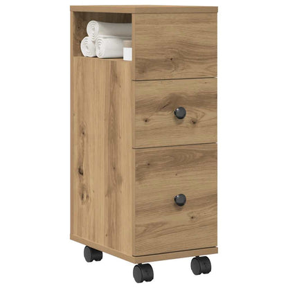 vidaXL Meuble de salle de bain étroit à roulettes Chêne artisan en bois d'ingénierie