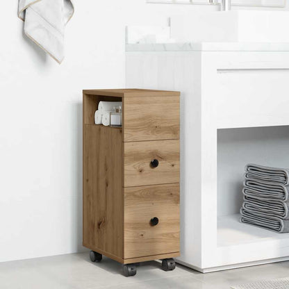 vidaXL Meuble de salle de bain étroit à roulettes Chêne artisan en bois d'ingénierie