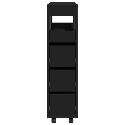 vidaXL Badschrank Schmal mit Rollen Schwarz Holzwerkstoff