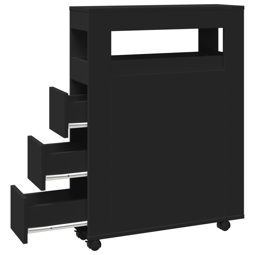 vidaXL Badschrank Schmal mit Rollen Schwarz Holzwerkstoff