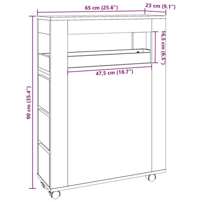 vidaXL Badschrank Schmal mit Rollen Schwarz Holzwerkstoff