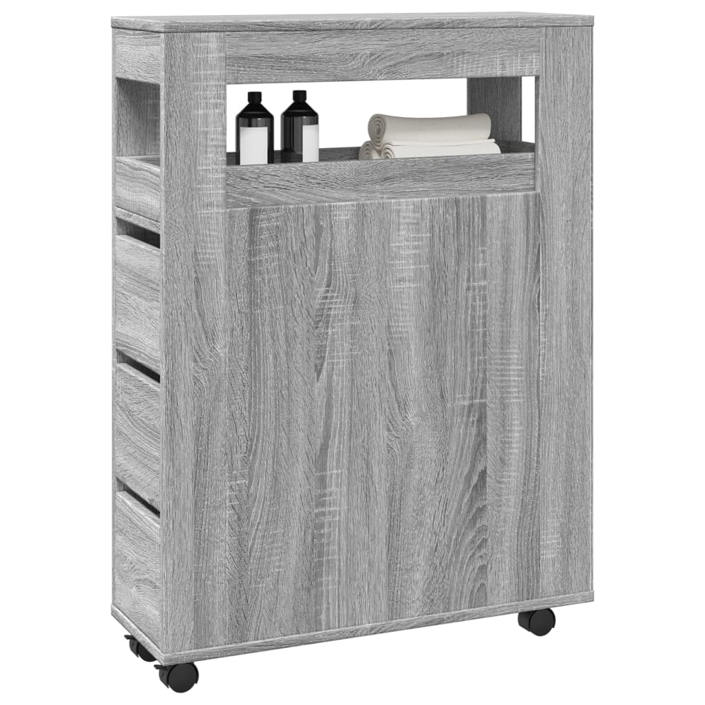 vidaXL Meuble de salle de bain étroit sur roulettes Gris Sonoma Bois d'ingénierie