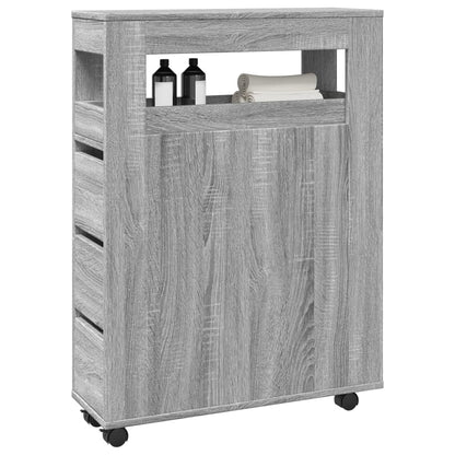 vidaXL Meuble de salle de bain étroit sur roulettes Gris Sonoma Bois d'ingénierie