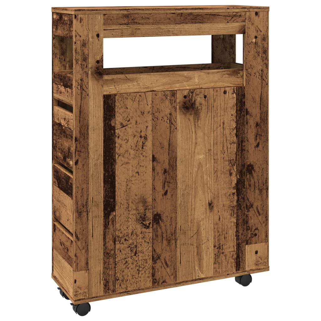 vidaXL Badschrank Schmal mit Rollen Altholz-Optik Holzwerkstoff
