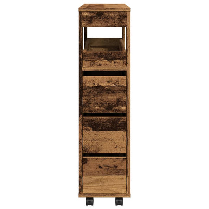 vidaXL Badschrank Schmal mit Rollen Altholz-Optik Holzwerkstoff