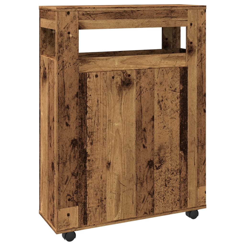 vidaXL Badschrank Schmal mit Rollen Altholz-Optik Holzwerkstoff