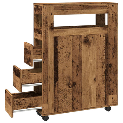 vidaXL Badschrank Schmal mit Rollen Altholz-Optik Holzwerkstoff