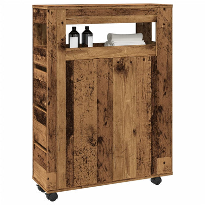 vidaXL Badschrank Schmal mit Rollen Altholz-Optik Holzwerkstoff