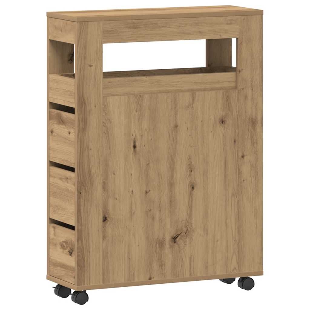 vidaXL Badschrank Schmal mit Rollen Artisan-Eiche Holzwerkstoff