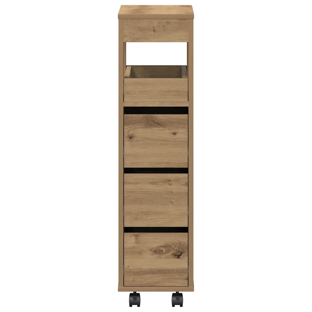 vidaXL Badschrank Schmal mit Rollen Artisan-Eiche Holzwerkstoff