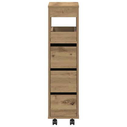 vidaXL Badschrank Schmal mit Rollen Artisan-Eiche Holzwerkstoff